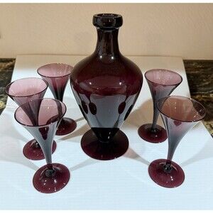 Cambridge Amethyst Glass Decanter Cordial Glasses Set Art Deco Purple *READ